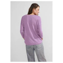 Cecil Damen 3/4 Arm Pullover Oversized V-Neck Sporty Lilac Melange -Wellensteyn Shop cecil oversized v neck pullover lila 15569 model hinten