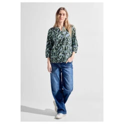 Cecil Damen 3/4 Arm Bluse Printed Light Cotton Strong Khaki Printed -Wellensteyn Shop cecil printed light cotton blouse bluse gruen 35382 model