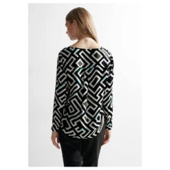 Cecil Damen Langarm Bluse Round Neck Black Printed 10 Cecil Damen Langarm Bluse Round Neck Black Printed -Wellensteyn Shop cecil printed round neck blouse schwarz 30001 model hinten