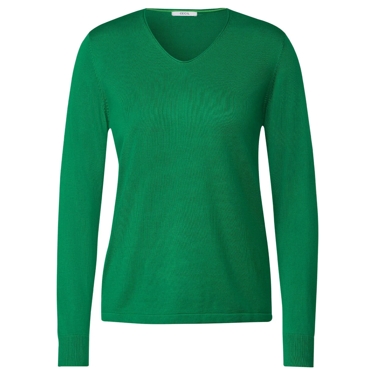 Cecil Damen Pullover Rounded V-Neck Easy Green 3 Cecil Damen Pullover Rounded V-Neck Easy Green