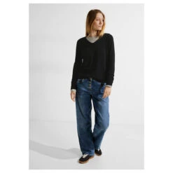 Cecil Damen Pullover Rounded V-Neck Black -Wellensteyn Shop cecil pullover v neck schwarz 10001 model vorne