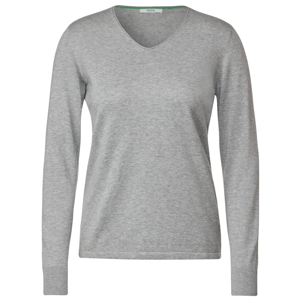 Cecil Damen Pullover Rounded V-Neck Mineral Grey Melange 3 Cecil Damen Pullover Rounded V-Neck Mineral Grey Melange
