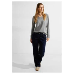 Cecil Damen Pullover Rounded V-Neck Mineral Grey Melange 12 Cecil Damen Pullover Rounded V-Neck Mineral Grey Melange -Wellensteyn Shop cecil rounded neck pullover grey 10327 model