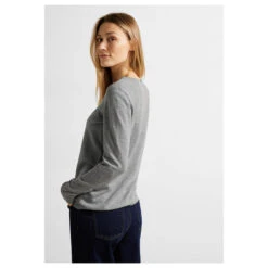 Cecil Damen Pullover Rounded V-Neck Mineral Grey Melange 11 Cecil Damen Pullover Rounded V-Neck Mineral Grey Melange -Wellensteyn Shop cecil rounded neck pullover grey 10327 model seite