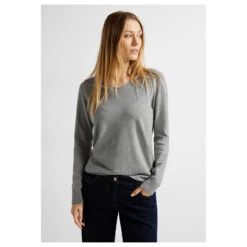 Cecil Damen Pullover Rounded V-Neck Mineral Grey Melange 10 Cecil Damen Pullover Rounded V-Neck Mineral Grey Melange -Wellensteyn Shop cecil rounded neck pullover grey 10327 model vorne