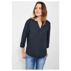 Cecil Solid Damen 3/4 Arm Bluse Deep Blue -Wellensteyn Shop cecil solid blouse bluse blau 10128 front