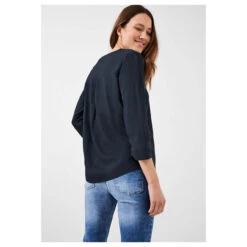 Cecil Solid Damen 3/4 Arm Bluse Deep Blue -Wellensteyn Shop cecil solid blouse bluse blau 10128 hinten