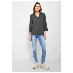 Cecil Solid Damen 3/4 Arm Bluse Easy Khaki -Wellensteyn Shop cecil solid blouse bluse gruen 14684 vorne