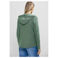 Cecil Damen Hoodie Shirtjacke Solid Raw Salvia Green -Wellensteyn Shop cecil solid jacket sweatjacke gruen 15315 model hinten