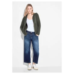 Cecil Damen Hoodie Shirtjacke Solid Cool Khaki -Wellensteyn Shop cecil solid jacket sweatjacke gruen 15747 model
