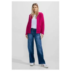 Cecil Damen Hoodie Shirtjacke Solid Pink Sorbet -Wellensteyn Shop cecil solid jacket sweatjacke rosa 15597 model