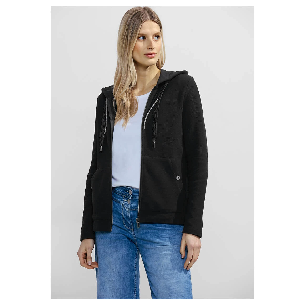 Cecil Damen Hoodie Shirtjacke Solid Black 4 Cecil Damen Hoodie Shirtjacke Solid Black – Bild 2