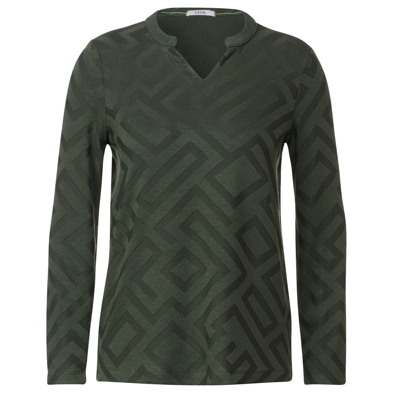 Cecil Damen Langarm Shirt Solid Jacquard Tunic Dynamic Khaki 3 Cecil Damen Langarm Shirt Solid Jacquard Tunic Dynamic Khaki