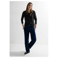 Cecil Damen Langarm Shirt Solid Jacquard Tunic Black -Wellensteyn Shop cecil solid jacquard tunic langarmshirt schwarz 10001 model