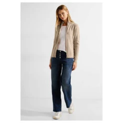 Cecil Damen Strickjacke Cosy Structured Zip Cardigan Hazelnut Melange -Wellensteyn Shop cecil strickjacke hazelnut melange 15251 model vorne