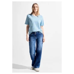 Cecil Damen T-Shirt Stripe Basic Roundneck Soft Light Blue -Wellensteyn Shop cecil stripe basic roundneck blau 25877 model