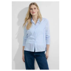 Cecil Damen Langarm Bluse Stripe Blouse Tranquil Blue -Wellensteyn Shop cecil stripe blouse bluse blau 24921 model vorne