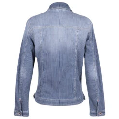 Cecil Jeansjacke Mid Blue Used Stripes 10 Cecil Jeansjacke Mid Blue Used Stripes -Wellensteyn Shop cecil stripe denim jacket jeansjacke blau 20235 hinten