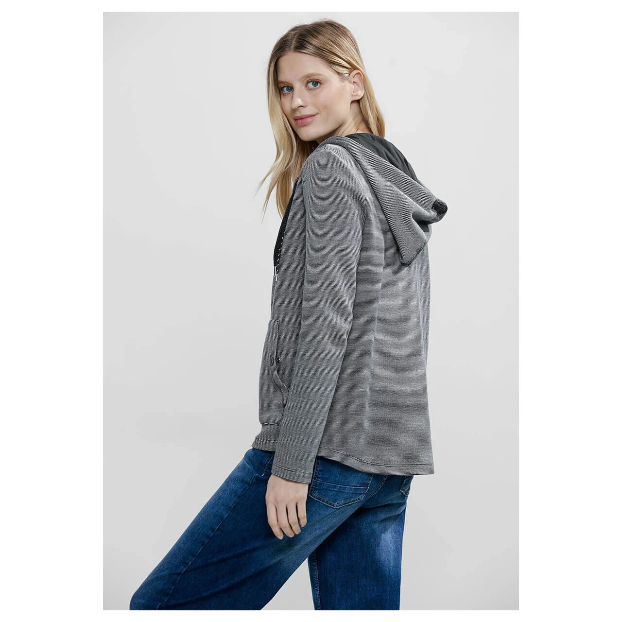 Cecil Damen Hoodie Shirtjacke Stripe Dessin Strong Khaki 5 Cecil Damen Hoodie Shirtjacke Stripe Dessin Strong Khaki – Bild 3