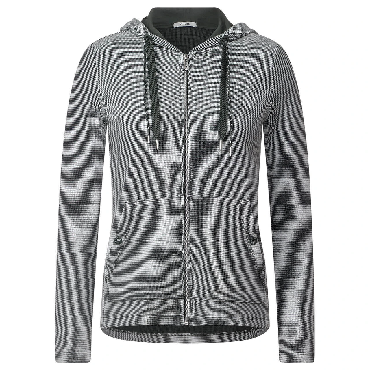 Cecil Damen Hoodie Shirtjacke Stripe Dessin Strong Khaki 3 Cecil Damen Hoodie Shirtjacke Stripe Dessin Strong Khaki