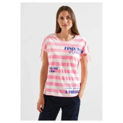 Cecil Stripe Mix T-Shirt Soft Neon Pink -Wellensteyn Shop cecil stripe mix shirt rosa 32735 front