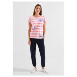 Cecil Stripe Mix T-Shirt Soft Neon Pink -Wellensteyn Shop cecil stripe mix shirt rosa 32735 vorne