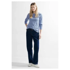 Cecil Damen Sweatshirt Striped Jacquard Water Blue -Wellensteyn Shop cecil striped jacquard shirt blau 25298 model