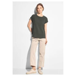 Cecil Damen T-Shirt Structure Cool Khaki -Wellensteyn Shop cecil structure blouse bluse gruen 15747 model