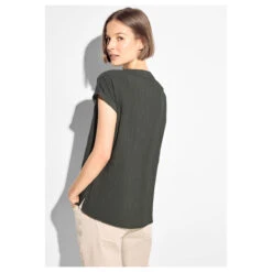 Cecil Damen T-Shirt Structure Cool Khaki -Wellensteyn Shop cecil structure blouse bluse gruen 15747 model hinten