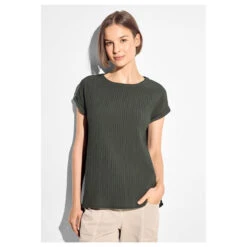 Cecil Damen T-Shirt Structure Cool Khaki -Wellensteyn Shop cecil structure blouse bluse gruen 15747 model vorne