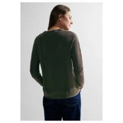 Cecil Damen Pullover Structure Mix Dolman Dynamic Khaki -Wellensteyn Shop cecil structure mix dolman stehkragenpullover gruen 15612 model hinten