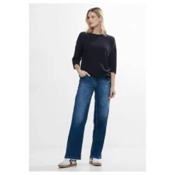 Cecil Damen 3/4 Arm Shirt Structure Mix Universal Blue -Wellensteyn Shop cecil structure mix shirt blau 15512 model