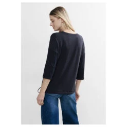 Cecil Damen 3/4 Arm Shirt Structure Mix Universal Blue -Wellensteyn Shop cecil structure mix shirt blau 15512 model hinten
