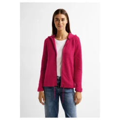 Cecil Damen Hoodie Shirtjacke Big Cable Cosy Coral -Wellensteyn Shop cecil sweatjacke cosy coral 15068 model frontal