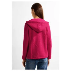 Cecil Damen Hoodie Shirtjacke Big Cable Cosy Coral -Wellensteyn Shop cecil sweatjacke cosy coral 15068 model hinten