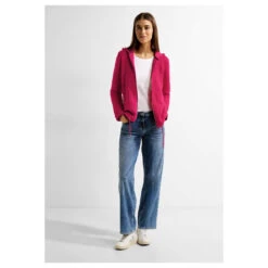 Cecil Damen Hoodie Shirtjacke Big Cable Cosy Coral -Wellensteyn Shop cecil sweatjacke cosy coral 15068 model vorne