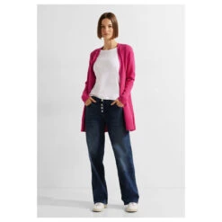 Cecil Damen Long Strickjacke Cosy Cardigan Coral Melange -Wellensteyn Shop cecil sweatjacke cosy coral melange 15271 model