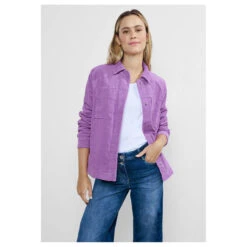 Cecil Damen Jacke Corduroy Overshirt Sporty Lilac -Wellensteyn Shop cecil tos corduroy overshirt cordjacke violett 15565 model vorne