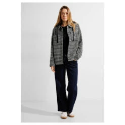 Cecil Damen Jacke Vichy With Hoody Black -Wellensteyn Shop cecil vichy overshirt with hoody schwarz 20001 model