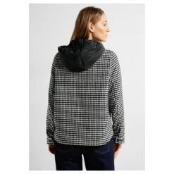Cecil Damen Jacke Vichy With Hoody Black -Wellensteyn Shop cecil vichy overshirt with hoody schwarz 20001 model hinten