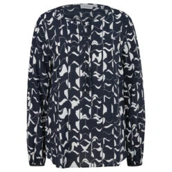 Comma Damen Langarm Bluse Dark Blue Print