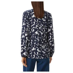 Comma Damen Langarm Bluse Dark Blue Print 8 Comma Damen Langarm Bluse Dark Blue Print -Wellensteyn Shop comma bluse blau 59a0 model hinten