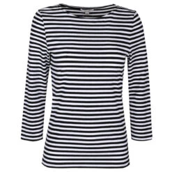 Comma Damen 3/4 Arm Shirt Black White Stripes