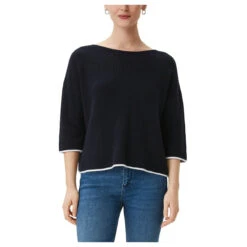 Comma Damen 3/4 Arm Pullover Midnightblue -Wellensteyn Shop comma strickpullover blau 5996 model vorne