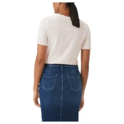 Comma Damen T-Shirt Cream Stripes -Wellensteyn Shop comma t shirt beige 80g0 model hinten