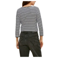 Comma Damen 3/4 Arm Shirt Black White Stripes -Wellensteyn Shop comma t shirt schwarz 99g0 detail hinten