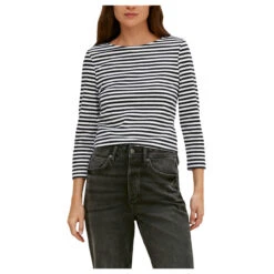 Comma Damen 3/4 Arm Shirt Black White Stripes -Wellensteyn Shop comma t shirt schwarz 99g0 detail vorne