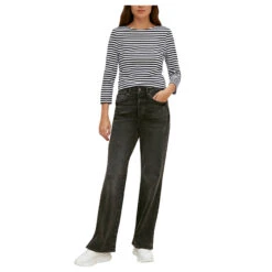 Comma Damen 3/4 Arm Shirt Black White Stripes -Wellensteyn Shop comma t shirt schwarz 99g0 front