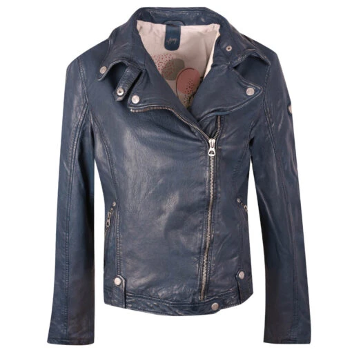 Gipsy (by Mauritius) Damen Lederjacke Faye Navy -Wellensteyn Shop gipsy faye biker asymmetrical jacke navy 9408