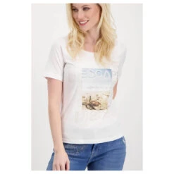 Monari Damen T-Shirt White Arizona Air -Wellensteyn Shop monari arizona t shirt weiss bedruckt blau beige 100 detail model vorn